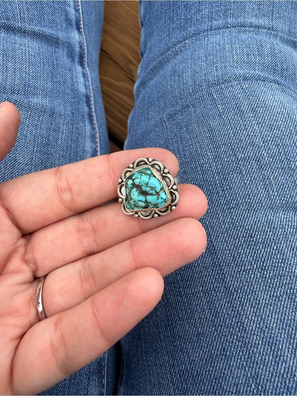 Turquoise Stone Silver-Accent Ring - Blue Turquoise